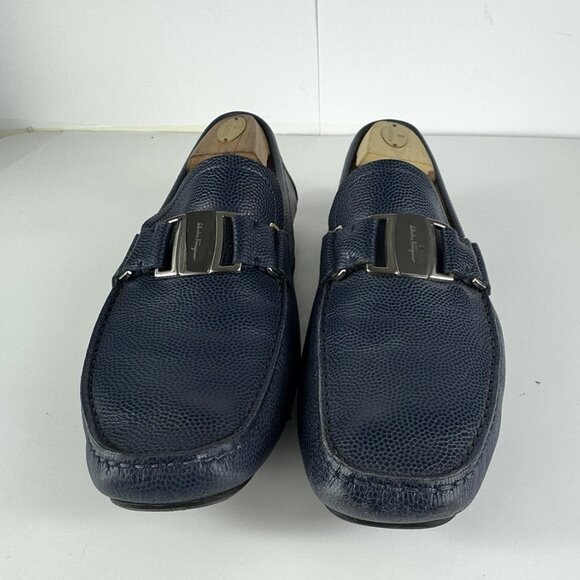 Salvatore Ferragamo Sardegna Navy Blue Leather Men\'s Loafers US 9.5 D main image 7